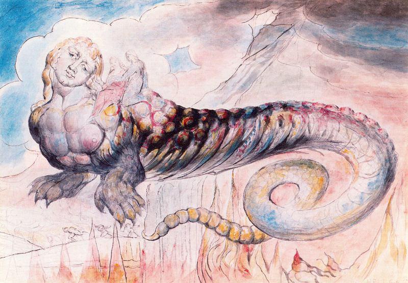 WikiOO.org - Encyclopedia of Fine Arts - Maleri, Artwork William Blake - Geryon transporting Dante and Virgil to Malasbolsas