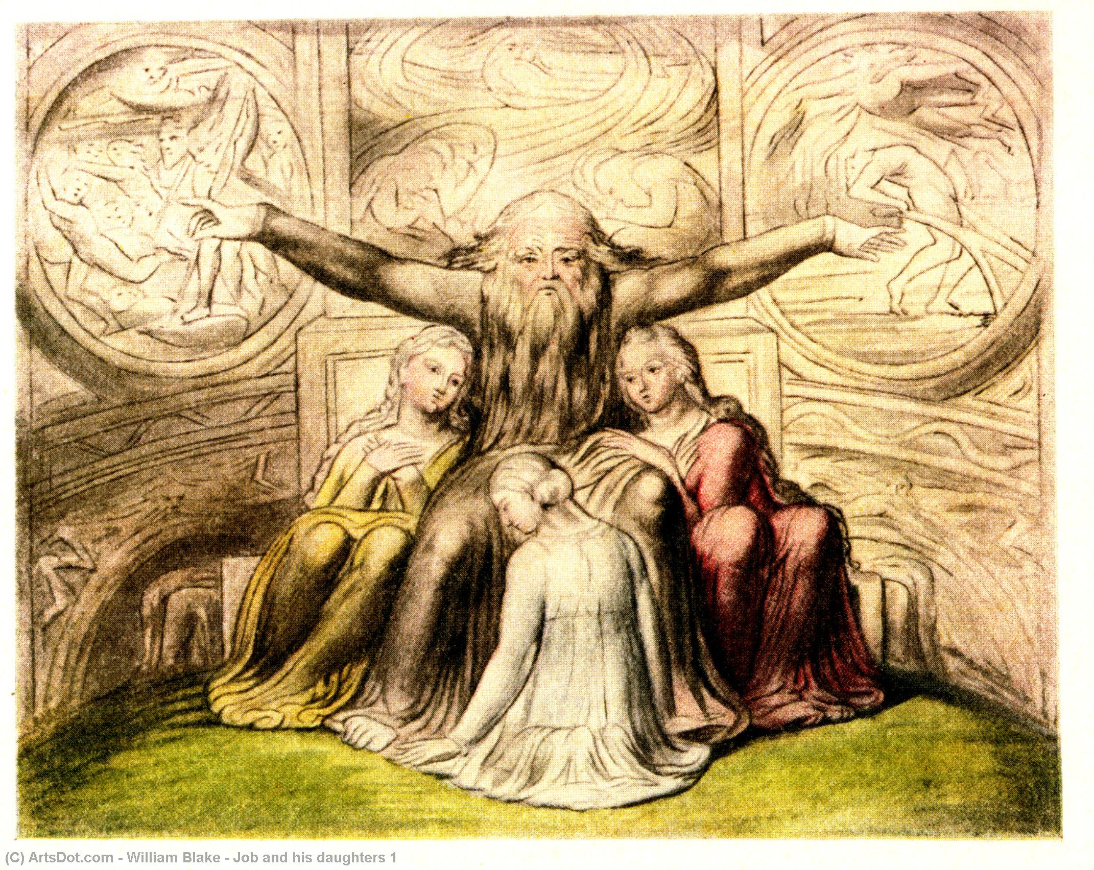 Wikioo.org - The Encyclopedia of Fine Arts - Painting, Artwork by William Blake - Job and his daughters 1