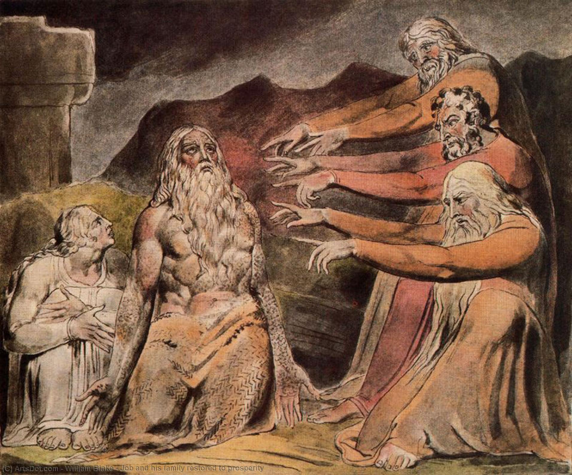 Wikioo.org - The Encyclopedia of Fine Arts - Painting, Artwork by William Blake - Job and his family restored to prosperity