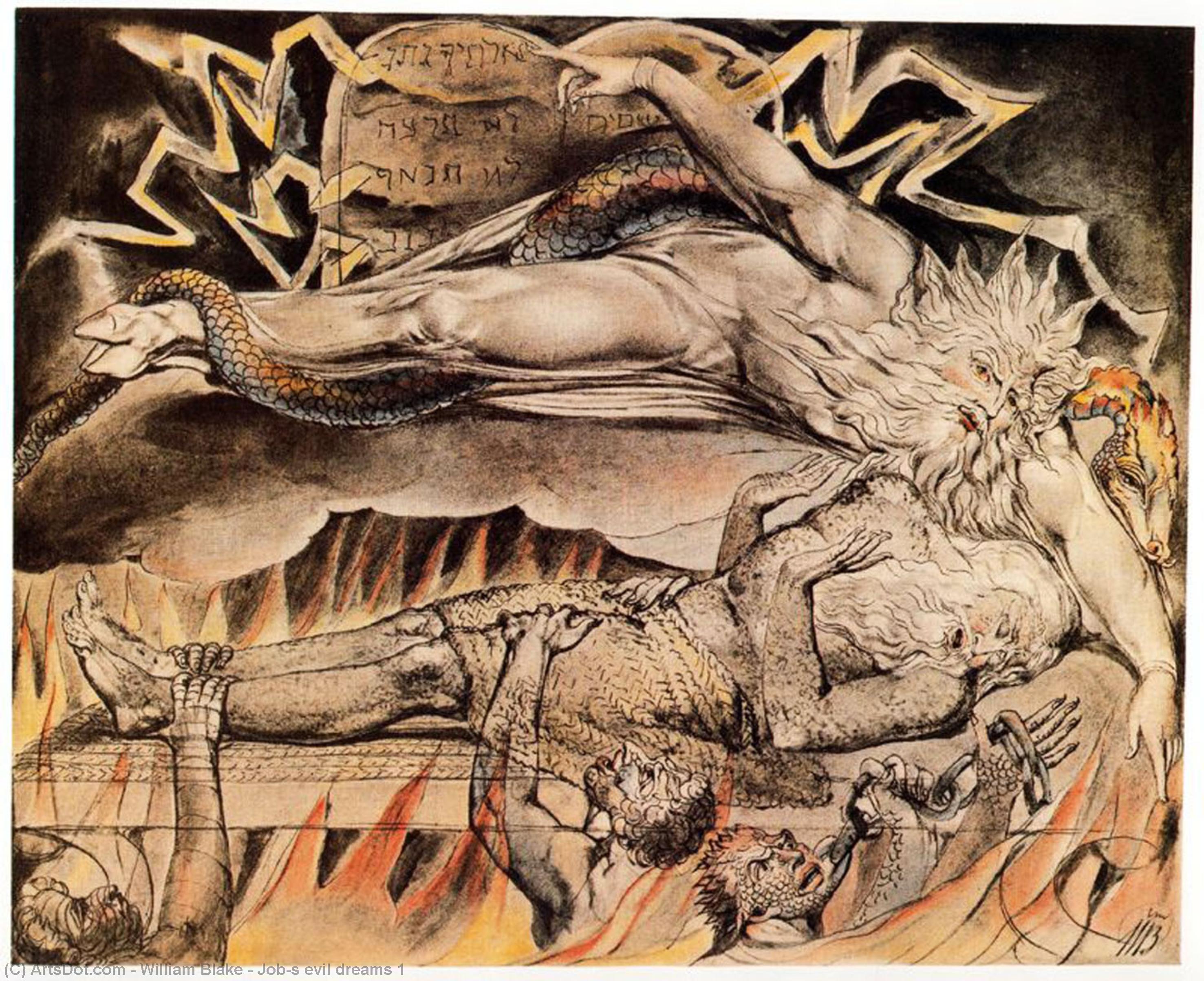 WikiOO.org - Энциклопедия изобразительного искусства - Живопись, Картины  William Blake - Job s злые мечты 1