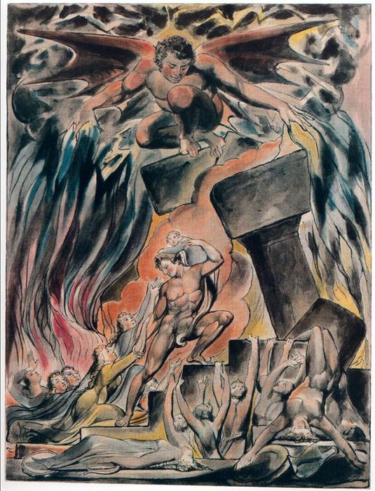 WikiOO.org - Encyclopedia of Fine Arts - Maalaus, taideteos William Blake - Job´s sons and daughters destroyed