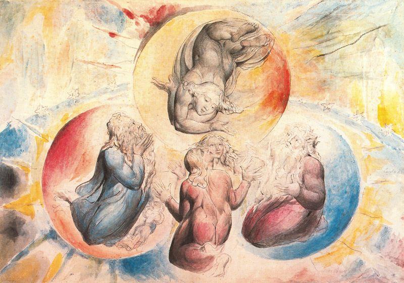 Wikioo.org - Bách khoa toàn thư về mỹ thuật - Vẽ tranh, Tác phẩm nghệ thuật William Blake - San Juan se une a los otros Santos y a Dante y Beatriz