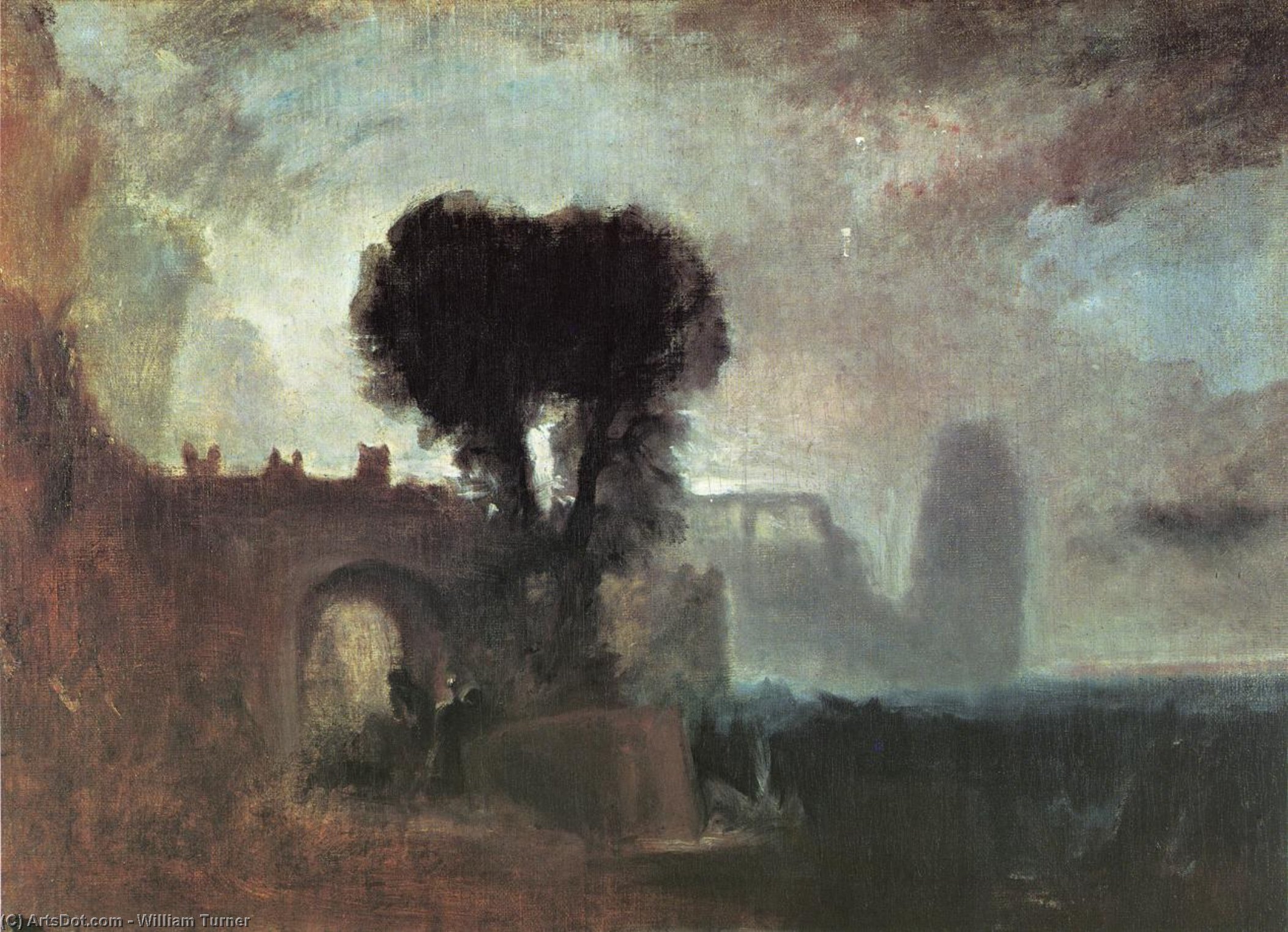 Wikioo.org - The Encyclopedia of Fine Arts - Painting, Artwork by William Turner - Archway with Trees by the Sea