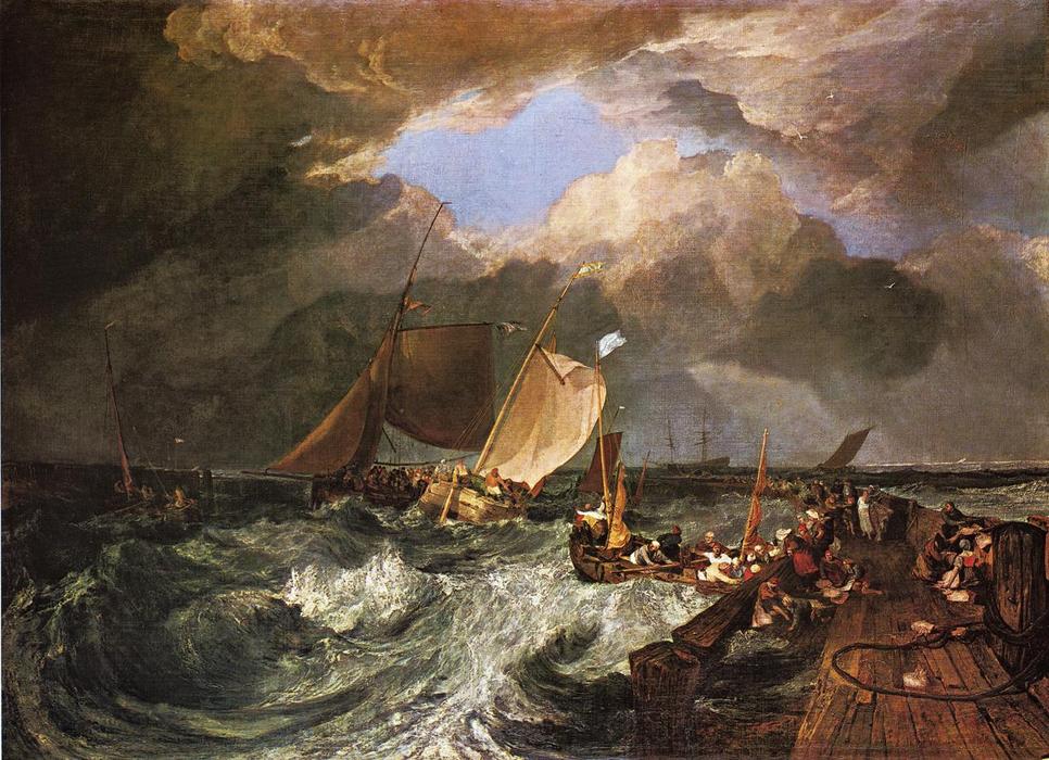 Wikioo.org - The Encyclopedia of Fine Arts - Painting, Artwork by William Turner - Calais Pier, with French Poissards Preparing for Sea. an English Packeet Arriving