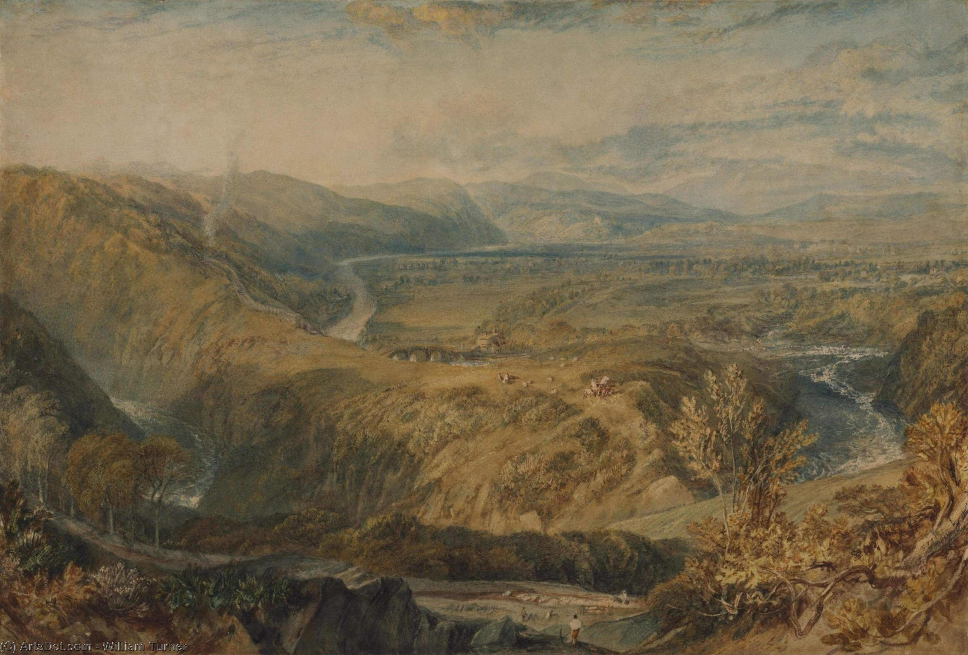 Wikioo.org - The Encyclopedia of Fine Arts - Painting, Artwork by William Turner - Crook of Lune, looking towards Hornby Castle