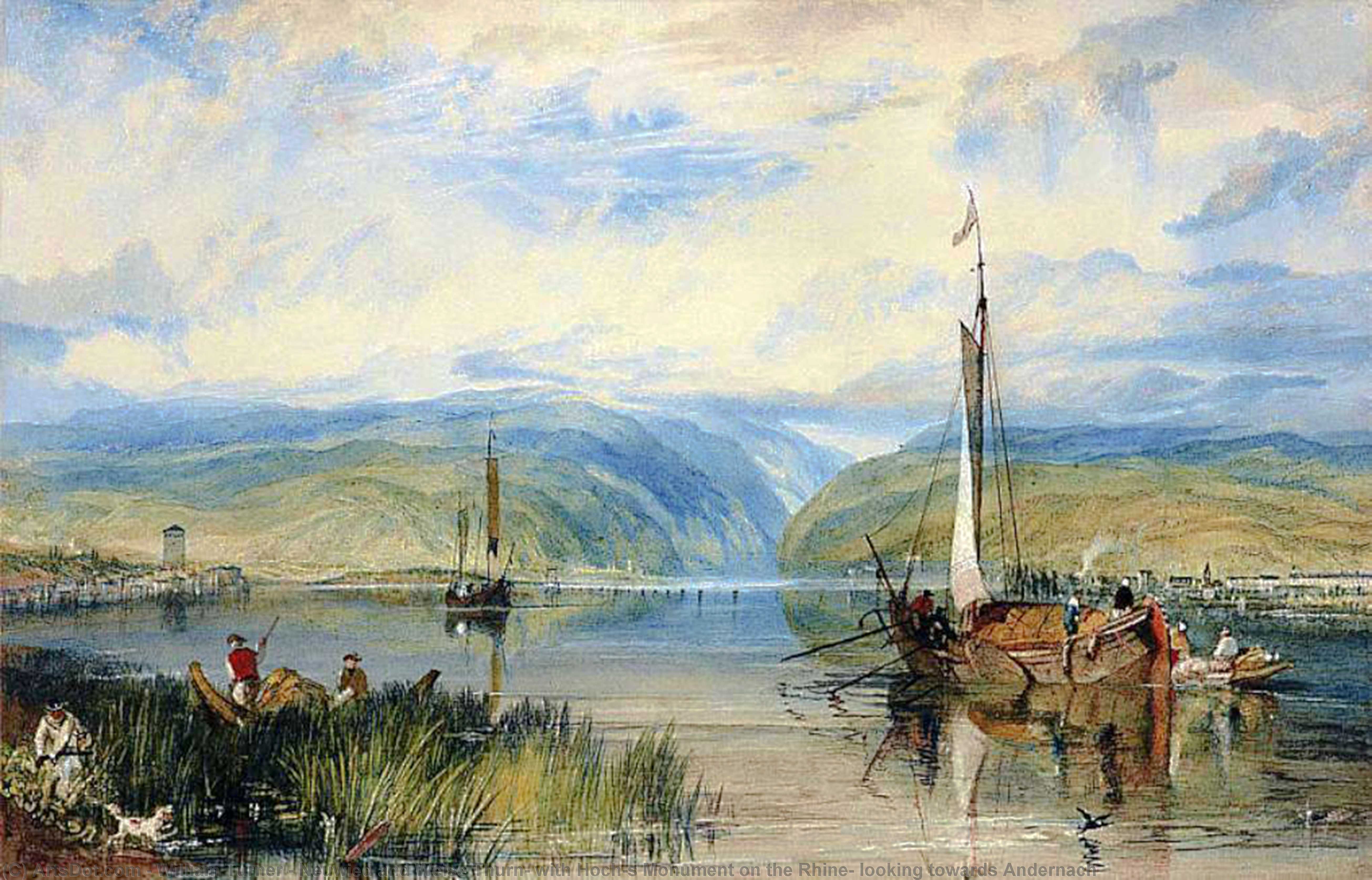 Wikioo.org - The Encyclopedia of Fine Arts - Painting, Artwork by William Turner - Neuwied and Weise Thurn, with Hoch's Monument on the Rhine, looking towards Andernach
