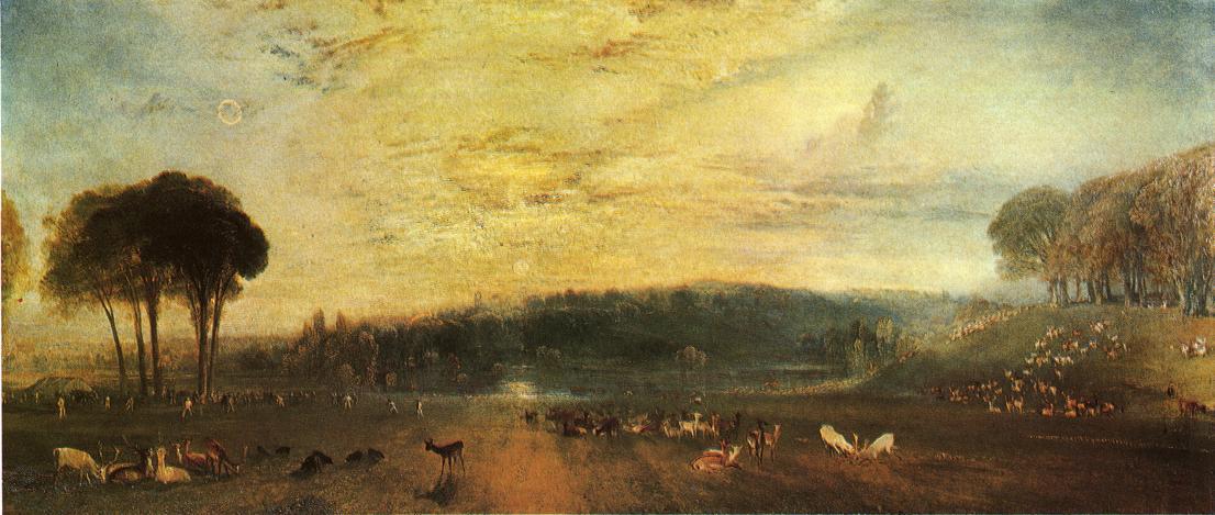 Wikioo.org - The Encyclopedia of Fine Arts - Painting, Artwork by William Turner - The Lake, Petworth sunset, fighting bucks