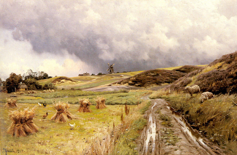 Wikioo.org - The Encyclopedia of Fine Arts - Painting, Artwork by Peder Mork Monsted - A Pastoral Landscape after a Storm
