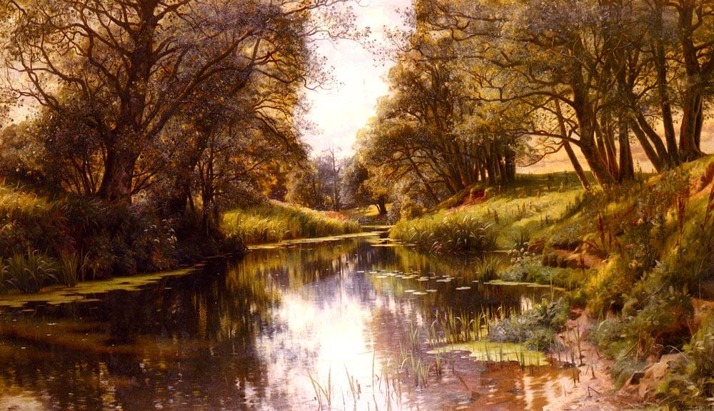Wikioo.org - The Encyclopedia of Fine Arts - Painting, Artwork by Peder Mork Monsted - A Winding Stream In Summer