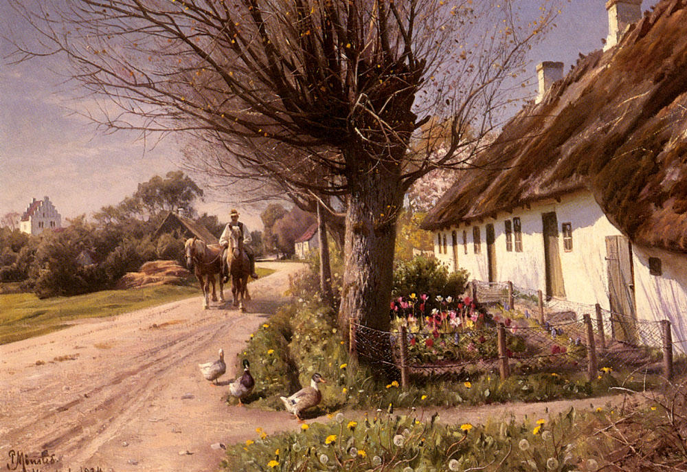 Wikioo.org - The Encyclopedia of Fine Arts - Painting, Artwork by Peder Mork Monsted - Cottages At Hjornbaek