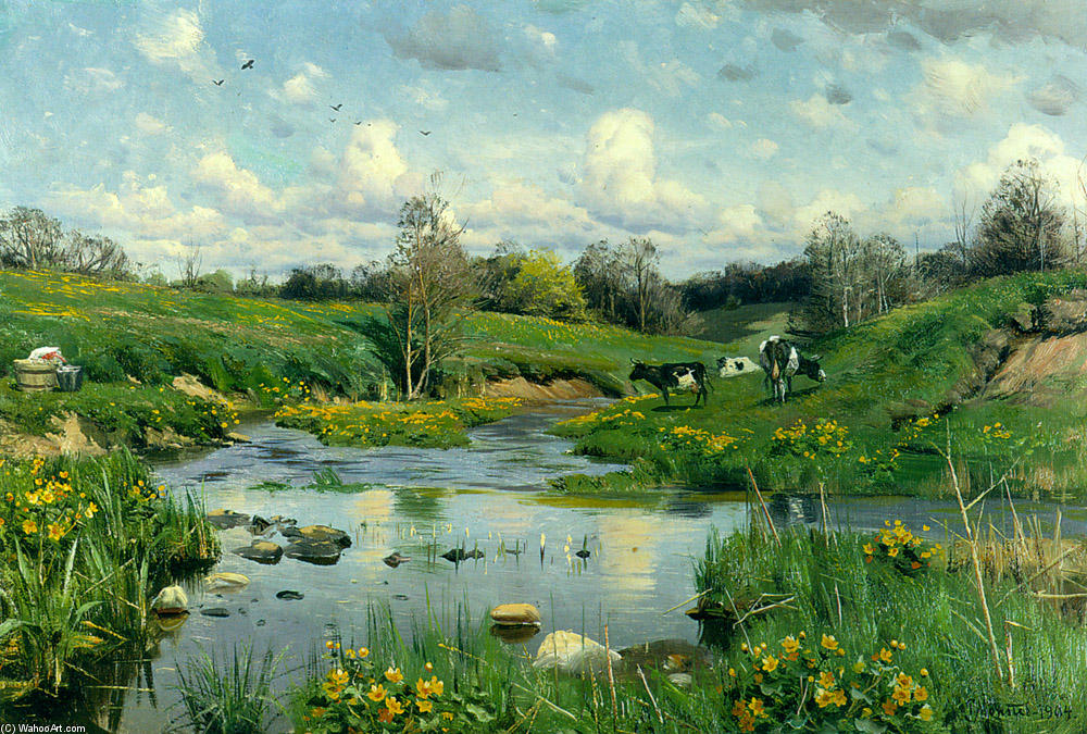Wikioo.org - The Encyclopedia of Fine Arts - Painting, Artwork by Peder Mork Monsted - Cows Grazing