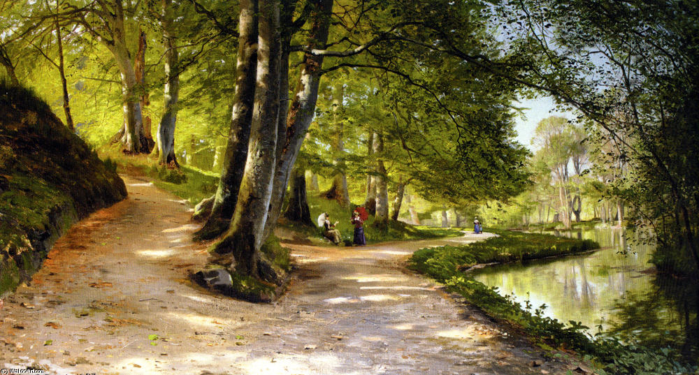 Wikioo.org - The Encyclopedia of Fine Arts - Painting, Artwork by Peder Mork Monsted - Den Rode Paraply