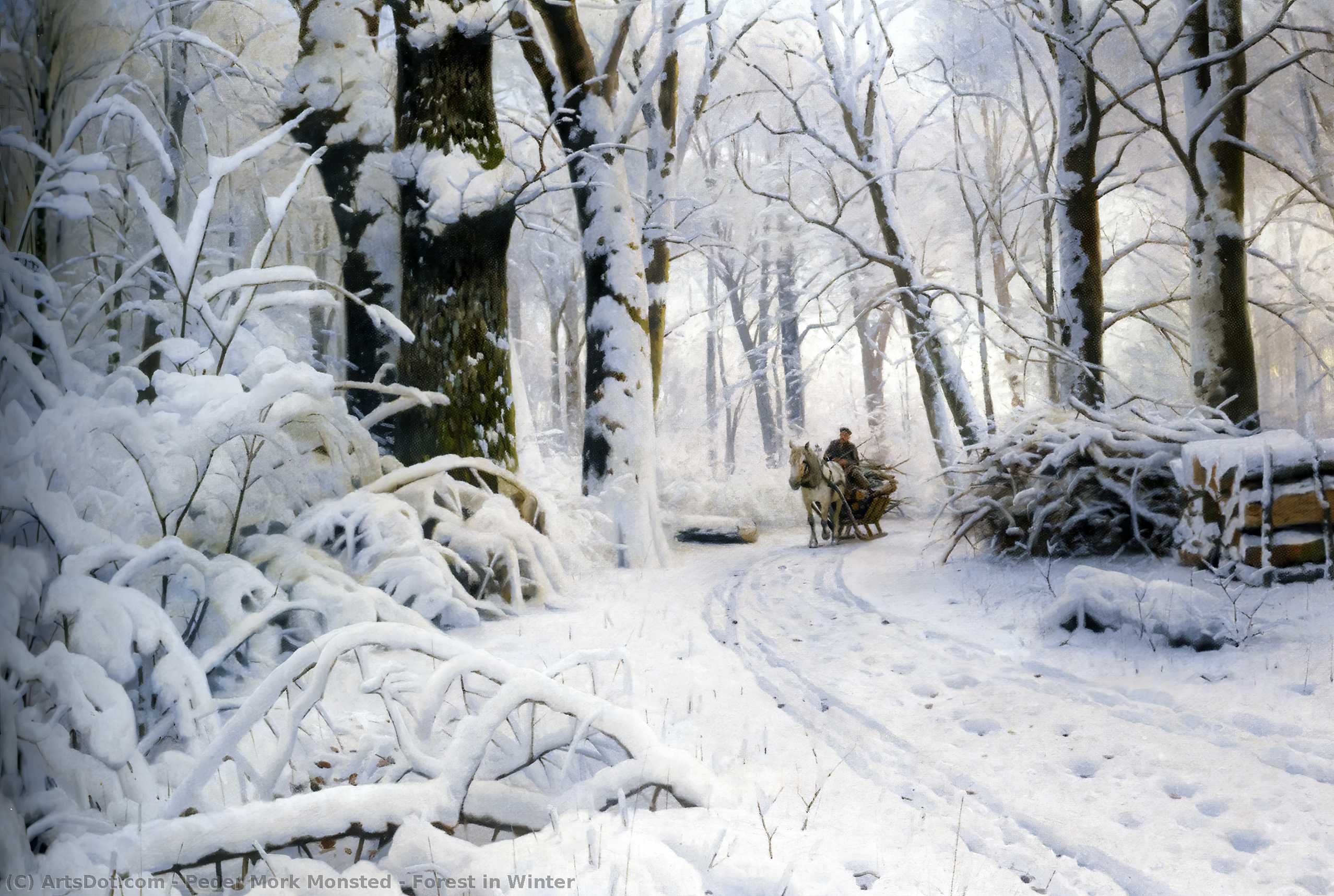 Wikioo.org - The Encyclopedia of Fine Arts - Painting, Artwork by Peder Mork Monsted - Forest in Winter