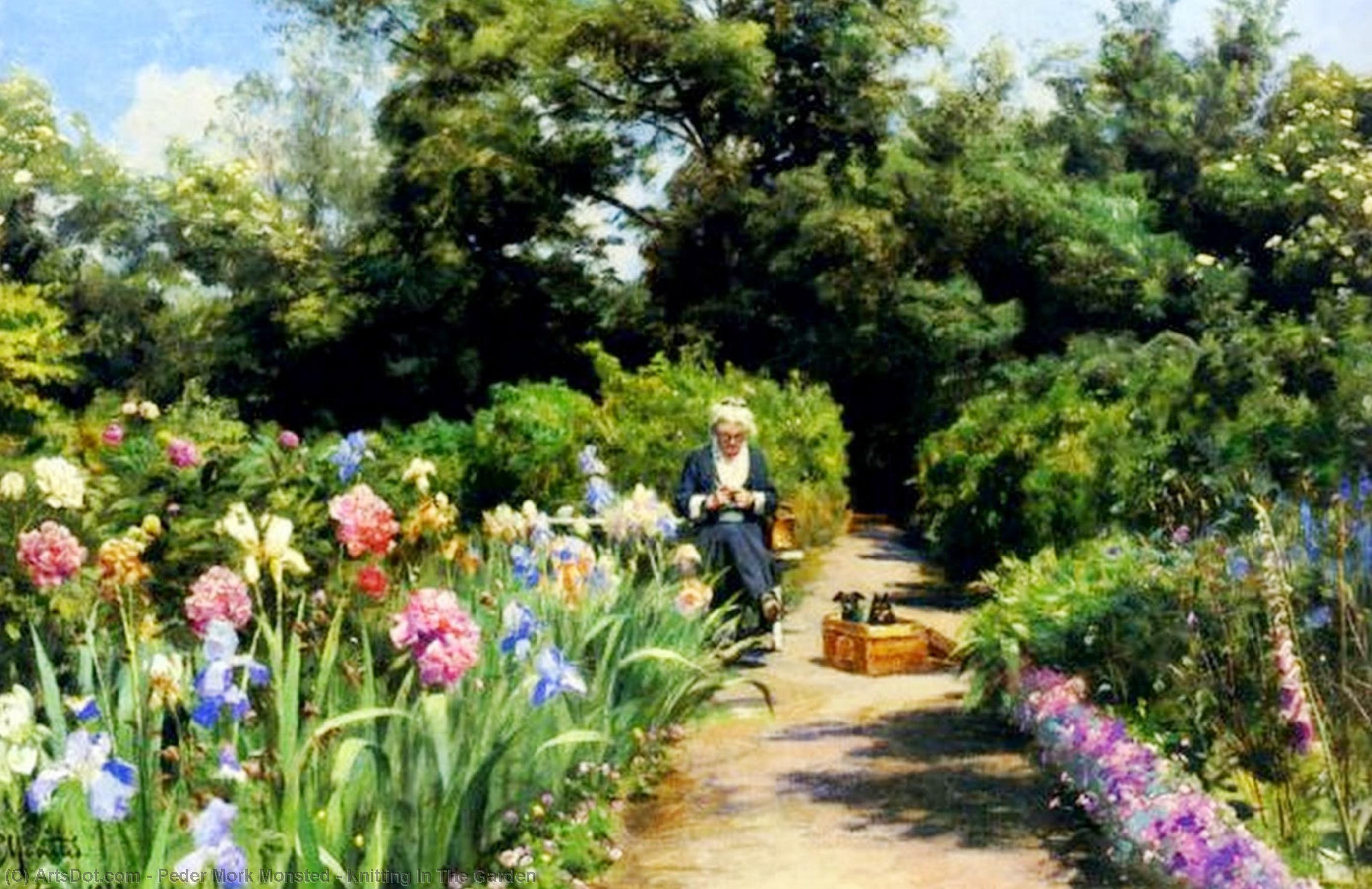 Wikioo.org - The Encyclopedia of Fine Arts - Painting, Artwork by Peder Mork Monsted - Knitting In The Garden