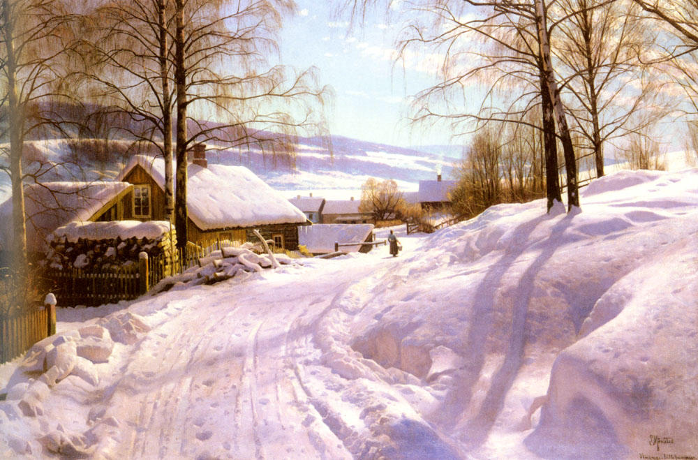 Wikioo.org - The Encyclopedia of Fine Arts - Painting, Artwork by Peder Mork Monsted - On The Snowy Path