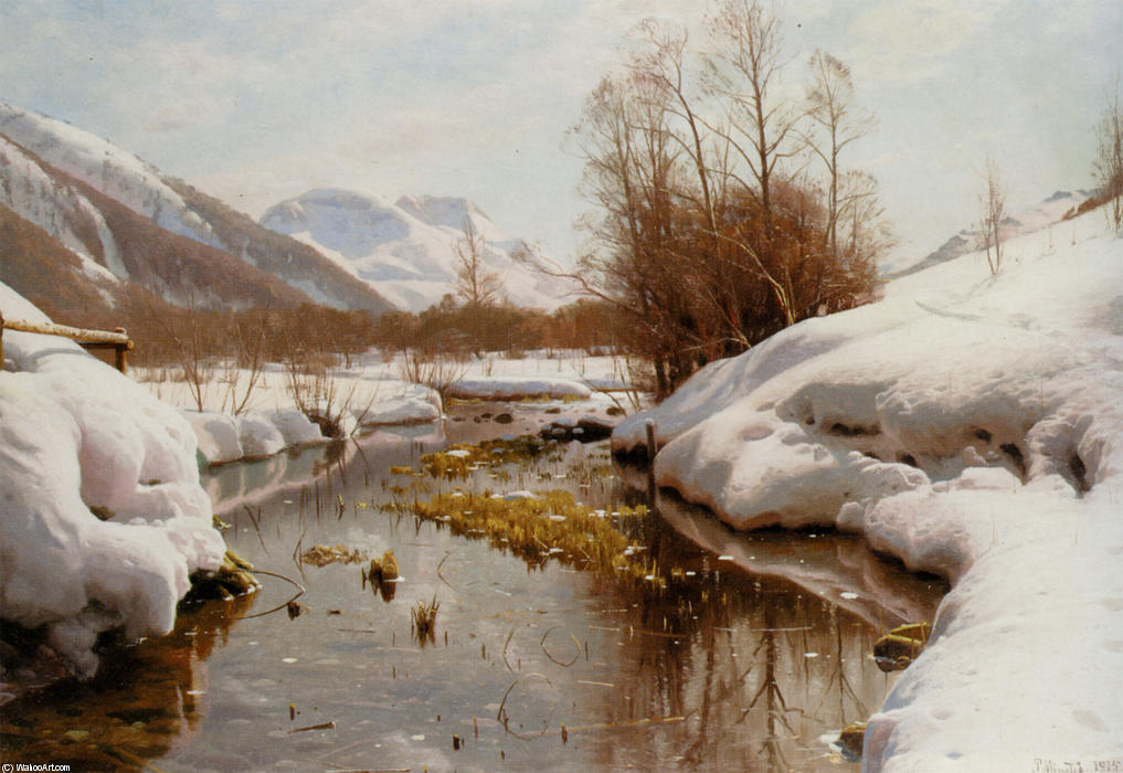 Wikioo.org - The Encyclopedia of Fine Arts - Painting, Artwork by Peder Mork Monsted - Snedaekket Flodbred