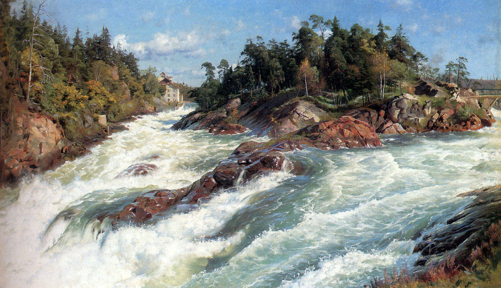 WikiOO.org - Encyclopedia of Fine Arts - Lukisan, Artwork Peder Mork Monsted - The Raging Rapids