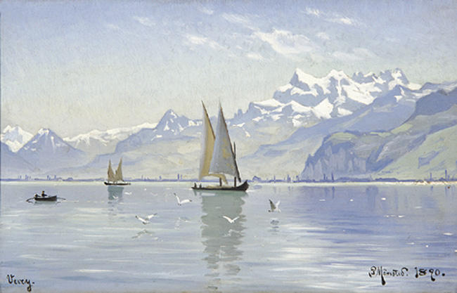 Wikioo.org - The Encyclopedia of Fine Arts - Painting, Artwork by Peder Mork Monsted - View of Lake, Vevey
