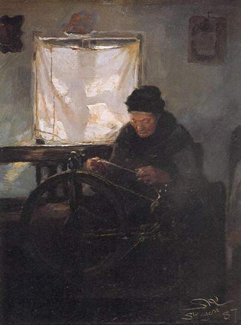 Wikioo.org - The Encyclopedia of Fine Arts - Painting, Artwork by Peder Severin Kroyer - Anciana en la rueca