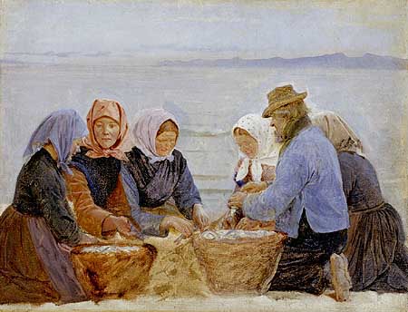 Wikioo.org – La Enciclopedia de las Bellas Artes - Pintura, Obras de arte de Peder Severin Kroyer - Mujeres y pescadores de Hornbaek 1