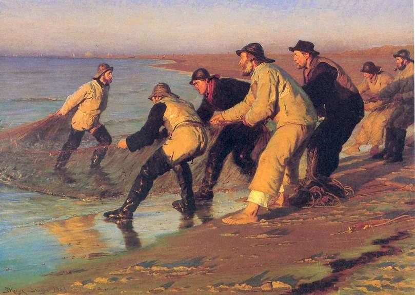 Wikioo.org - The Encyclopedia of Fine Arts - Painting, Artwork by Peder Severin Kroyer - Pescadores en la playa
