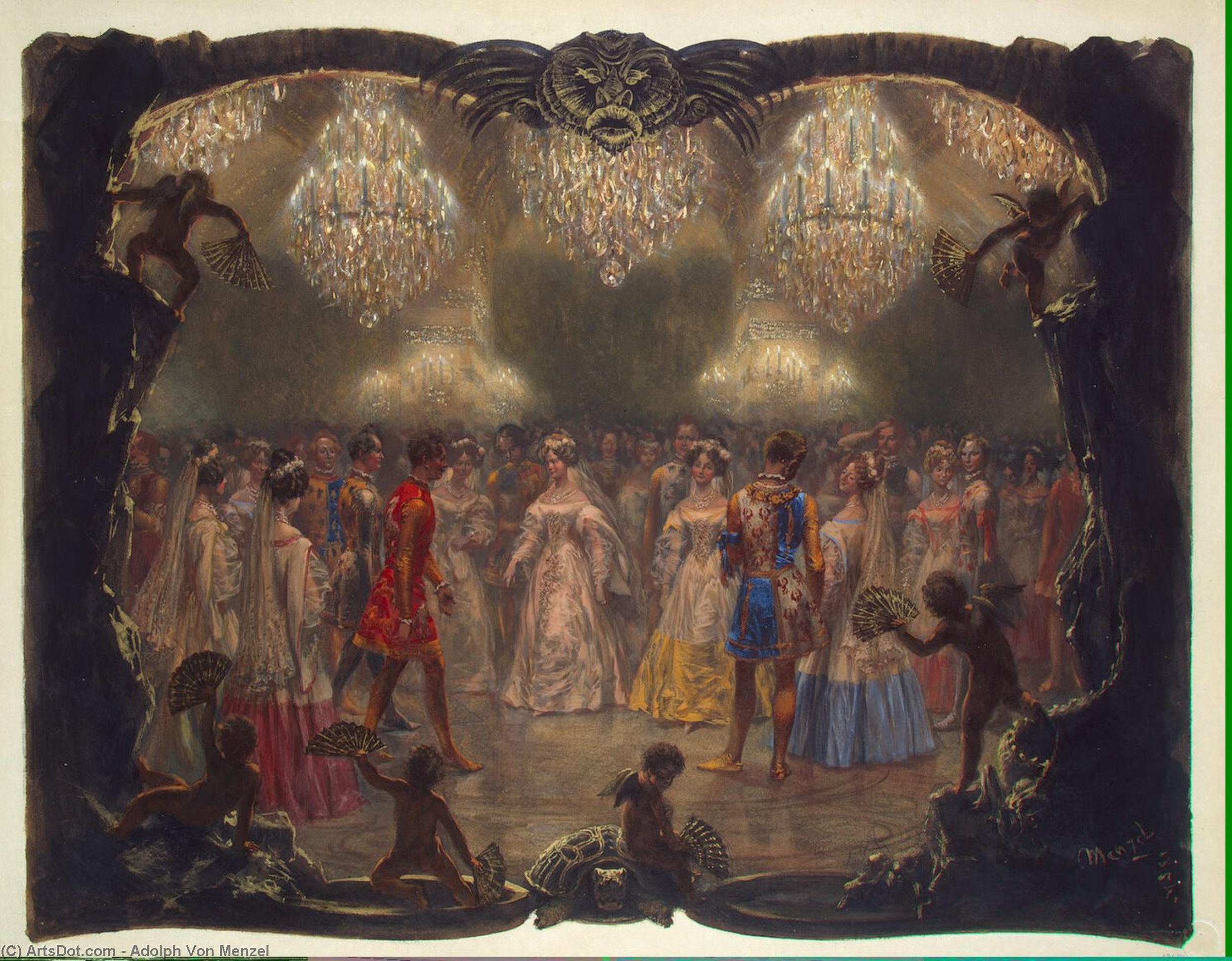 Wikioo.org - The Encyclopedia of Fine Arts - Painting, Artwork by Adolph Menzel - Ball in the New Palace. 1829