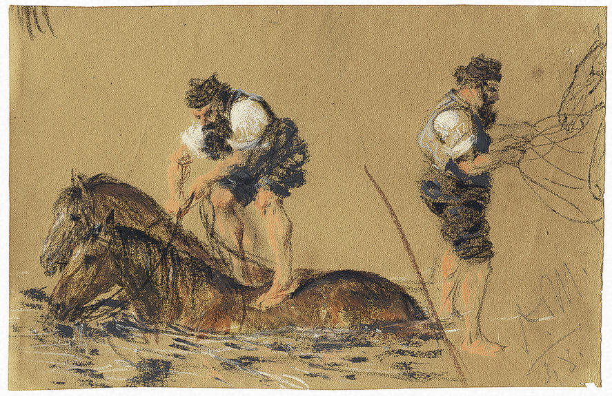 WikiOO.org - Εγκυκλοπαίδεια Καλών Τεχνών - Ζωγραφική, έργα τέχνης Adolph Menzel - Bething of Horses