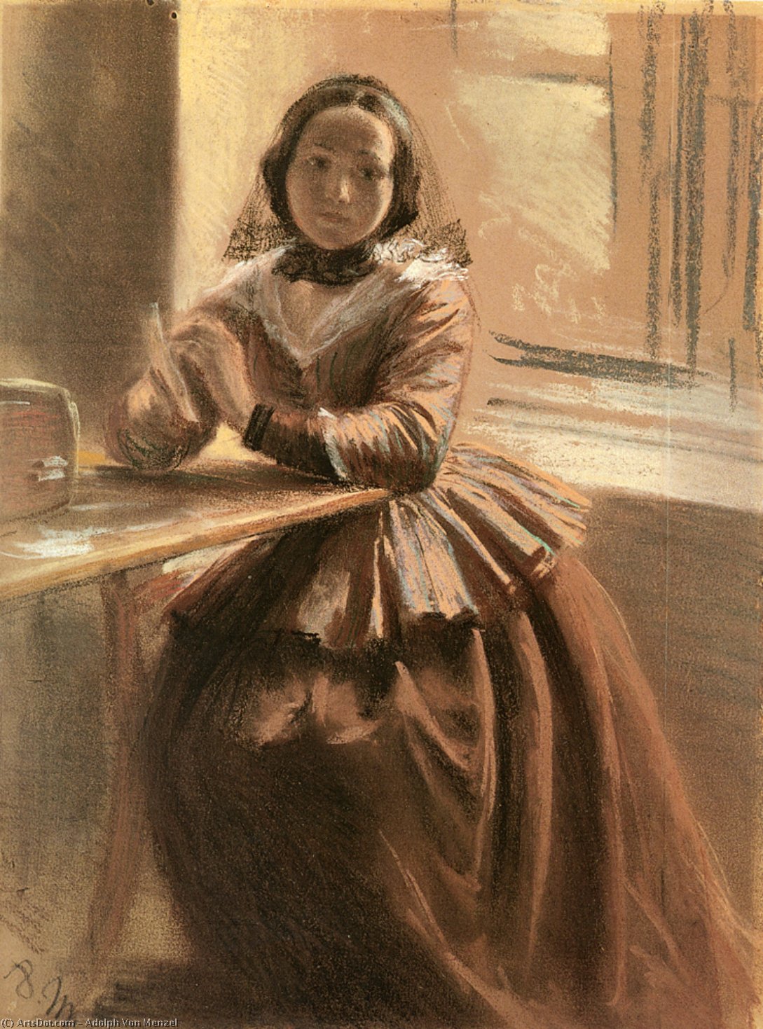 WikiOO.org – 美術百科全書 - 繪畫，作品 Adolph Menzel - 艾米丽的门泽尔的妹妹