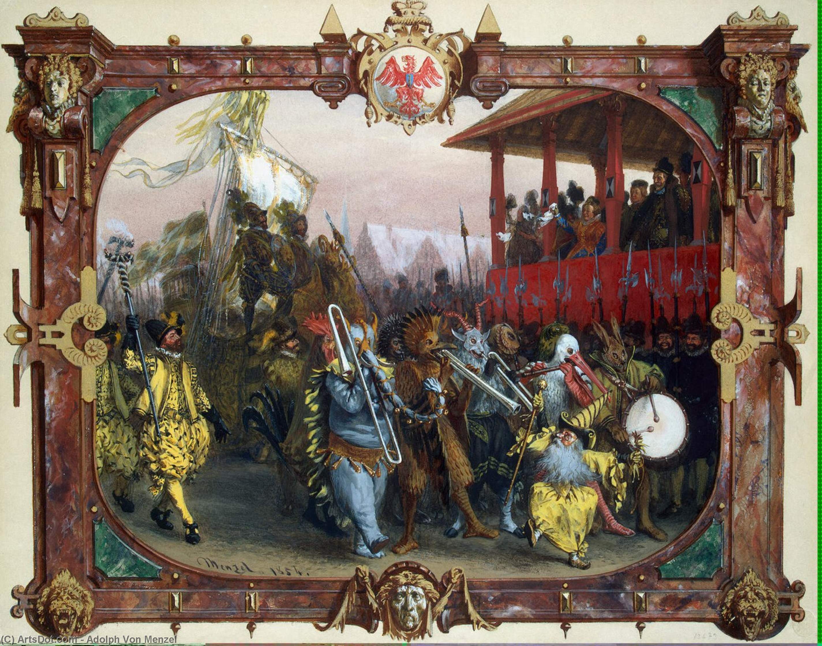Wikioo.org - The Encyclopedia of Fine Arts - Painting, Artwork by Adolph Menzel - Festive Procession and Tournament in Berlin in 1592 under the Leadership of Johann Georg of Branderburg
