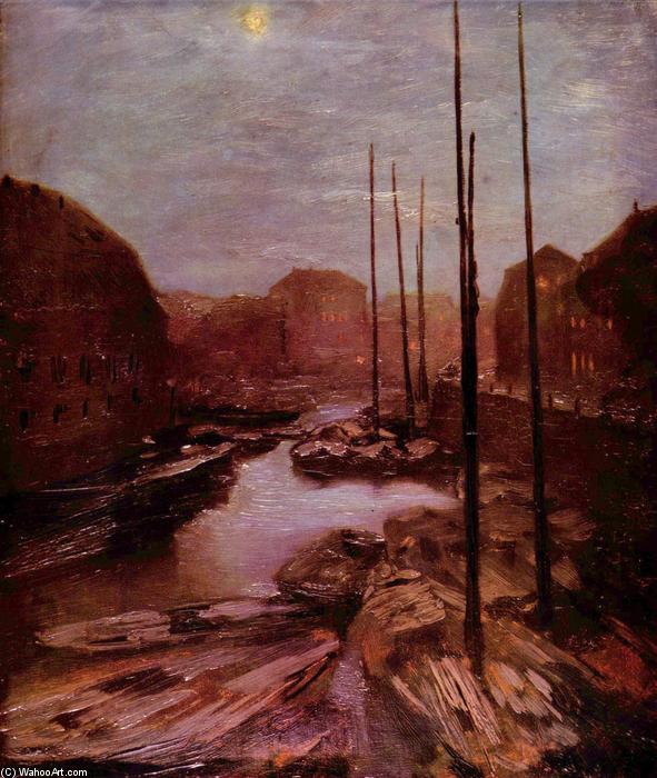 Wikioo.org - The Encyclopedia of Fine Arts - Painting, Artwork by Adolph Menzel - Friedrichsgracht by moonlight