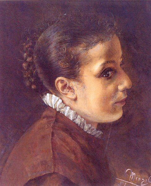 Wikioo.org - The Encyclopedia of Fine Arts - Painting, Artwork by Adolph Menzel - Head of a Girl