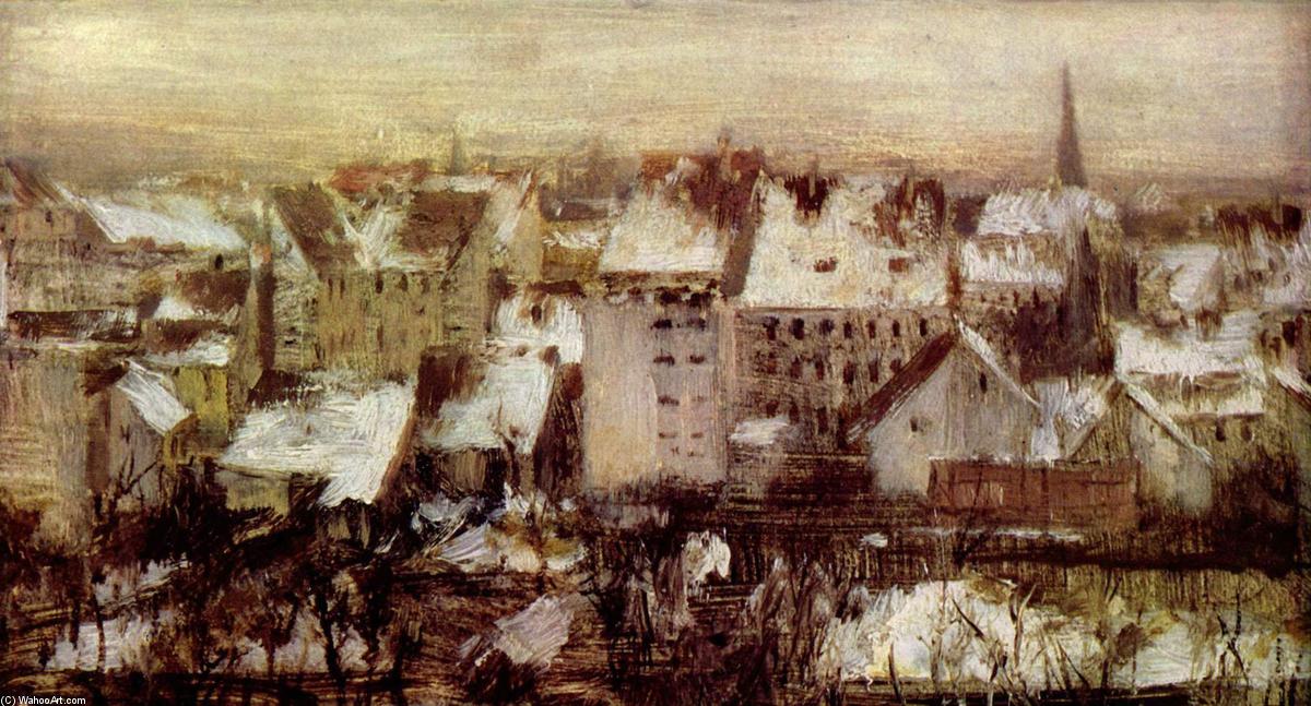 Wikioo.org - The Encyclopedia of Fine Arts - Painting, Artwork by Adolph Menzel - Houses in Berlin in Snow