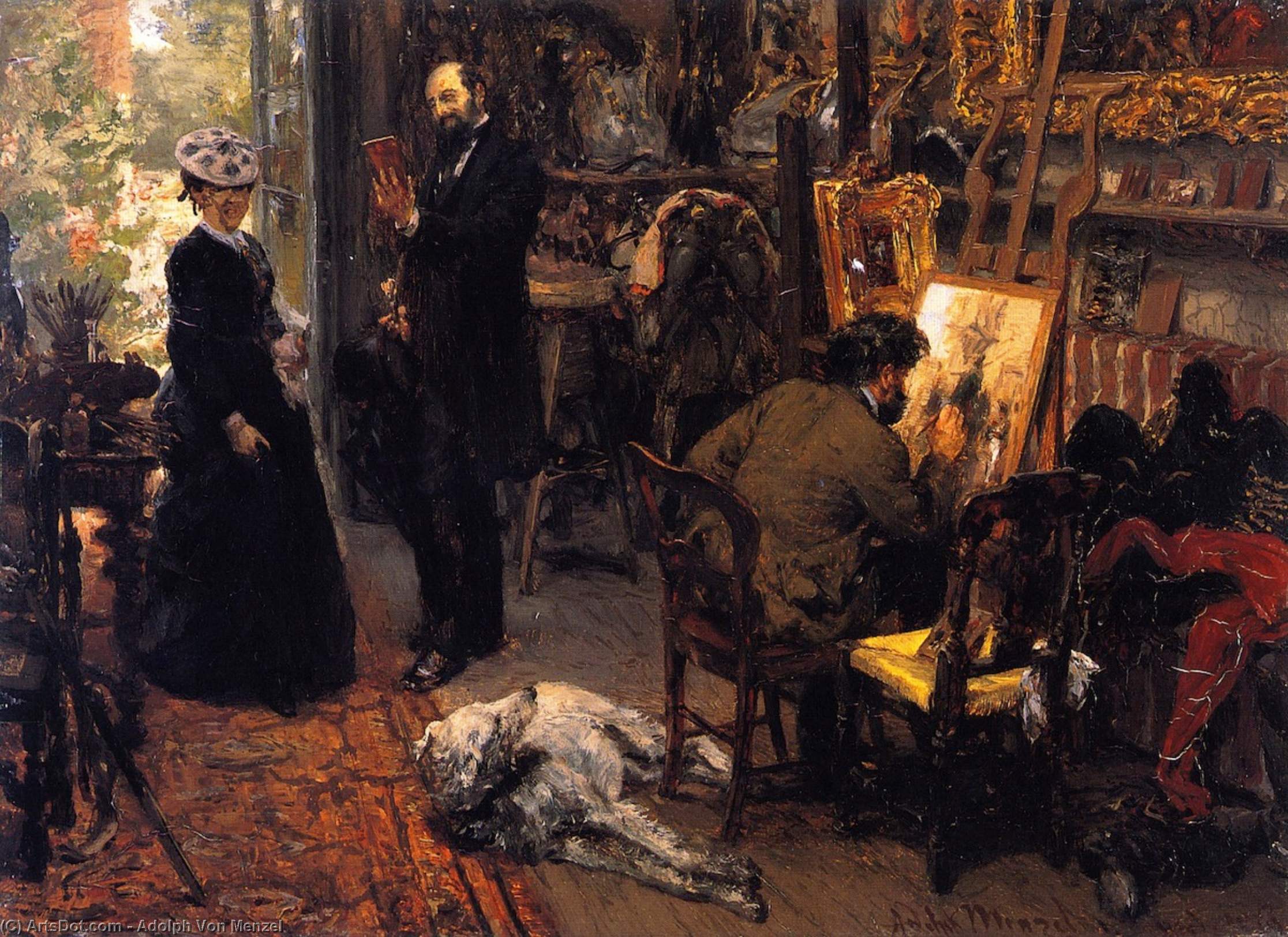 Wikioo.org - The Encyclopedia of Fine Arts - Painting, Artwork by Adolph Menzel - Meissonier in his Studio at Poissy