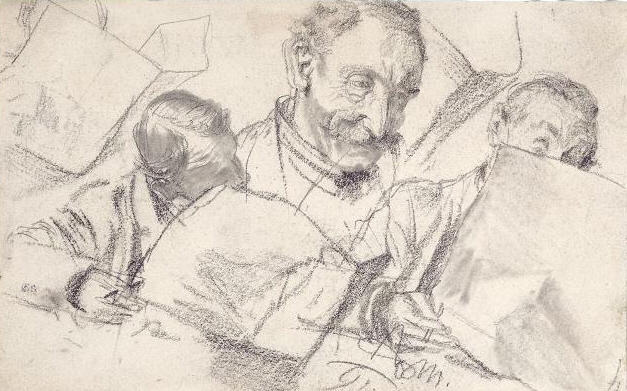 Wikioo.org - The Encyclopedia of Fine Arts - Painting, Artwork by Adolph Menzel - Newspaper reader