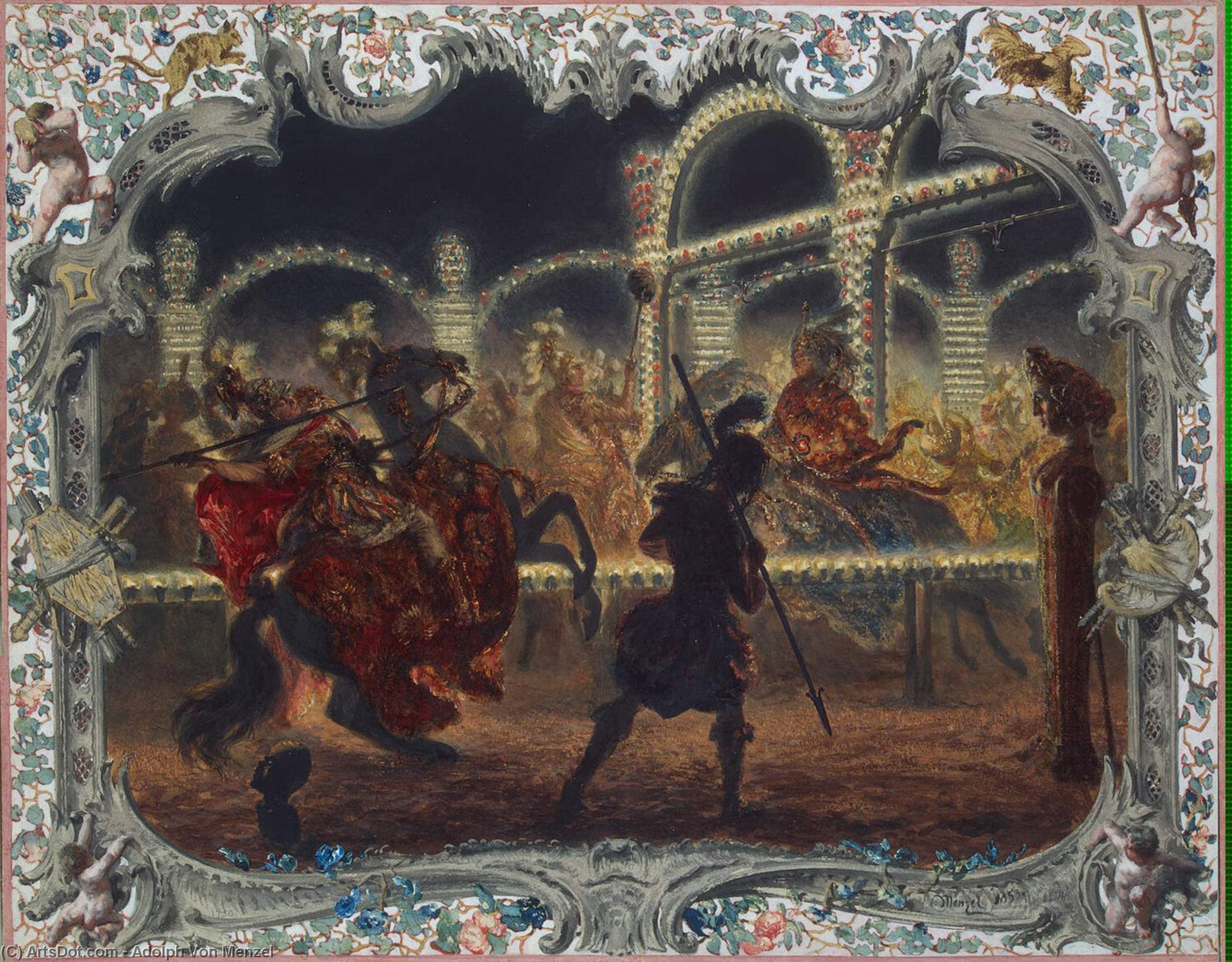 Wikioo.org - The Encyclopedia of Fine Arts - Painting, Artwork by Adolph Menzel - Night Carrousel under the Leadership of Frederick the Great in 1750