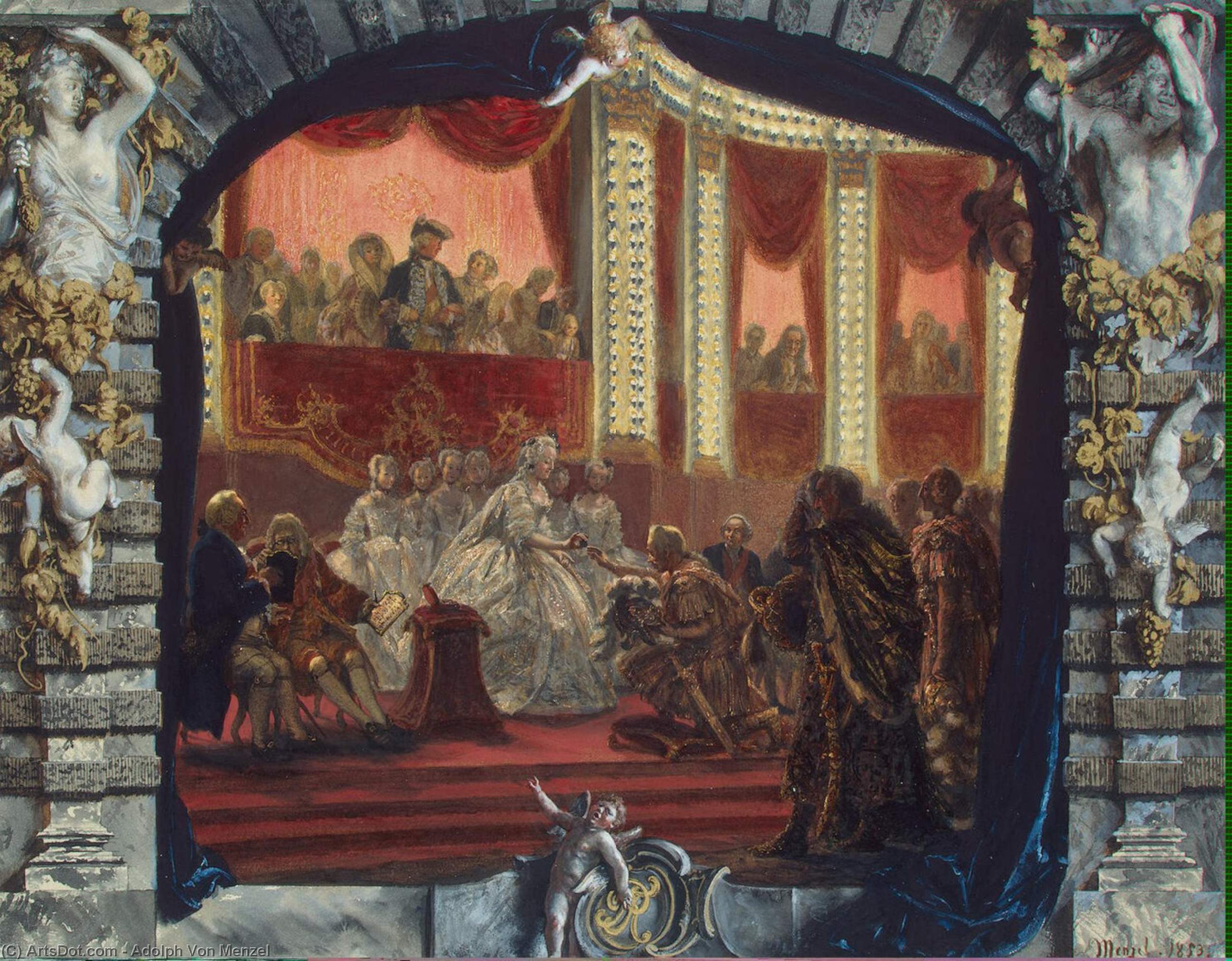 Wikioo.org – La Enciclopedia de las Bellas Artes - Pintura, Obras de arte de Adolph Menzel - presentación de recompensas en lustgarten después del carrousel noche en 1750