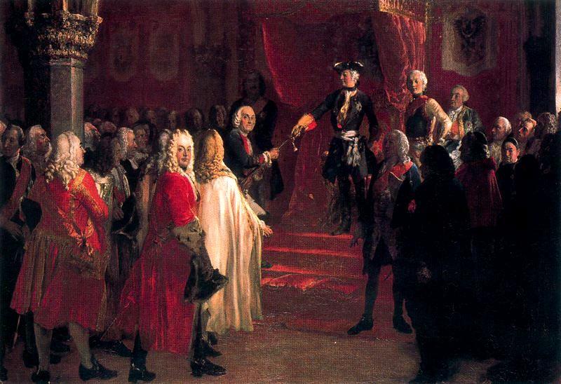 WikiOO.org - 백과 사전 - 회화, 삽화 Adolph Menzel - The Allegiance of the Silesian Diet before Frederick II in Breslau