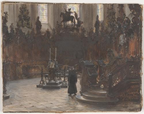 WikiOO.org – 美術百科全書 - 繪畫，作品 Adolph Menzel - 该Choirstalls在美因茨大教堂