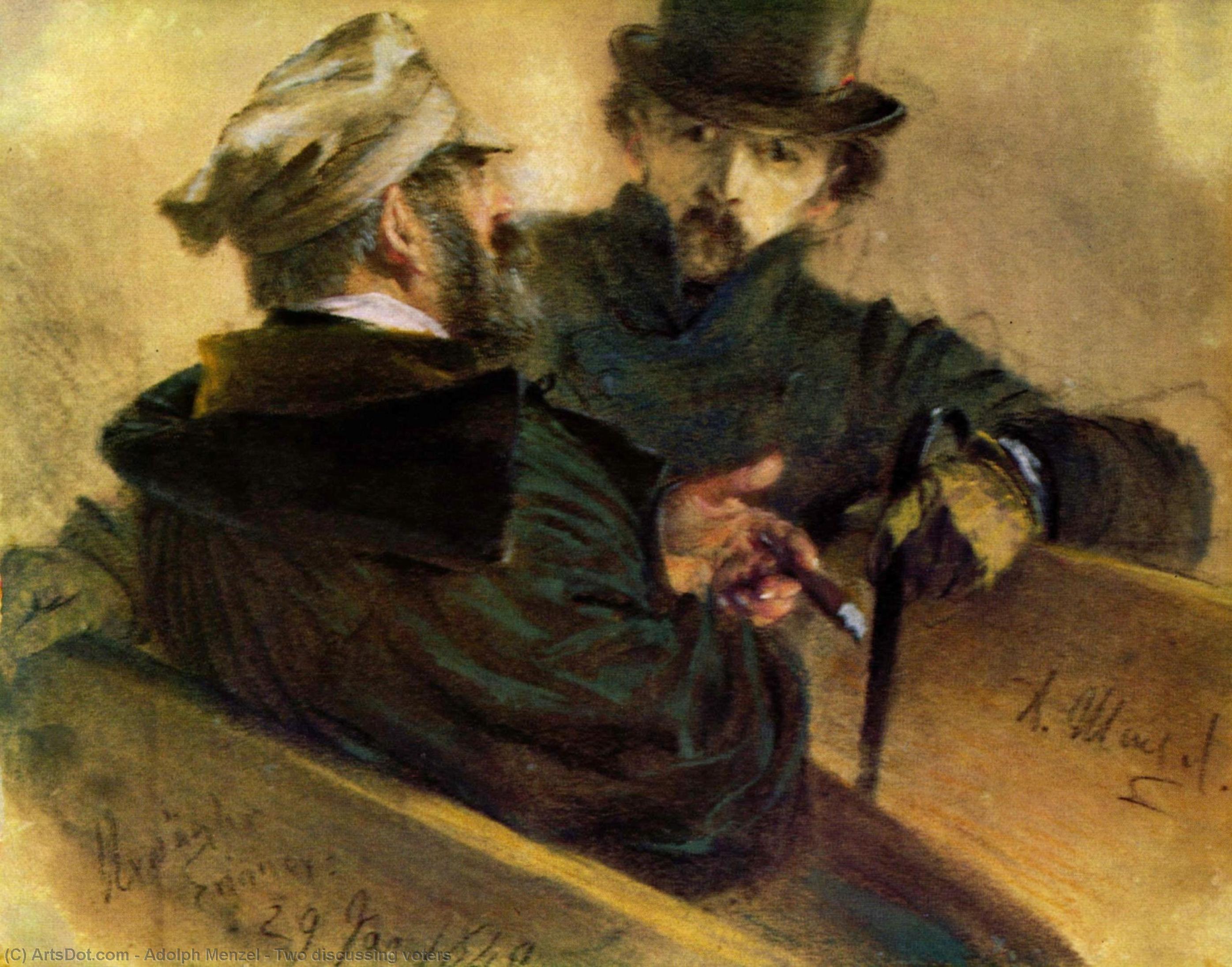 Wikioo.org - The Encyclopedia of Fine Arts - Painting, Artwork by Adolph Menzel - Two discussing voters