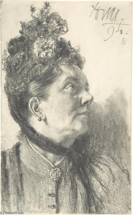 Wikioo.org – La Enciclopedia de las Bellas Artes - Pintura, Obras de arte de Adolph Menzel - mujer con una Aplastada  terciopelo  sombrero