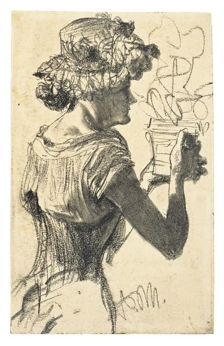 WikiOO.org - 백과 사전 - 회화, 삽화 Adolph Menzel - Woman with flower pot