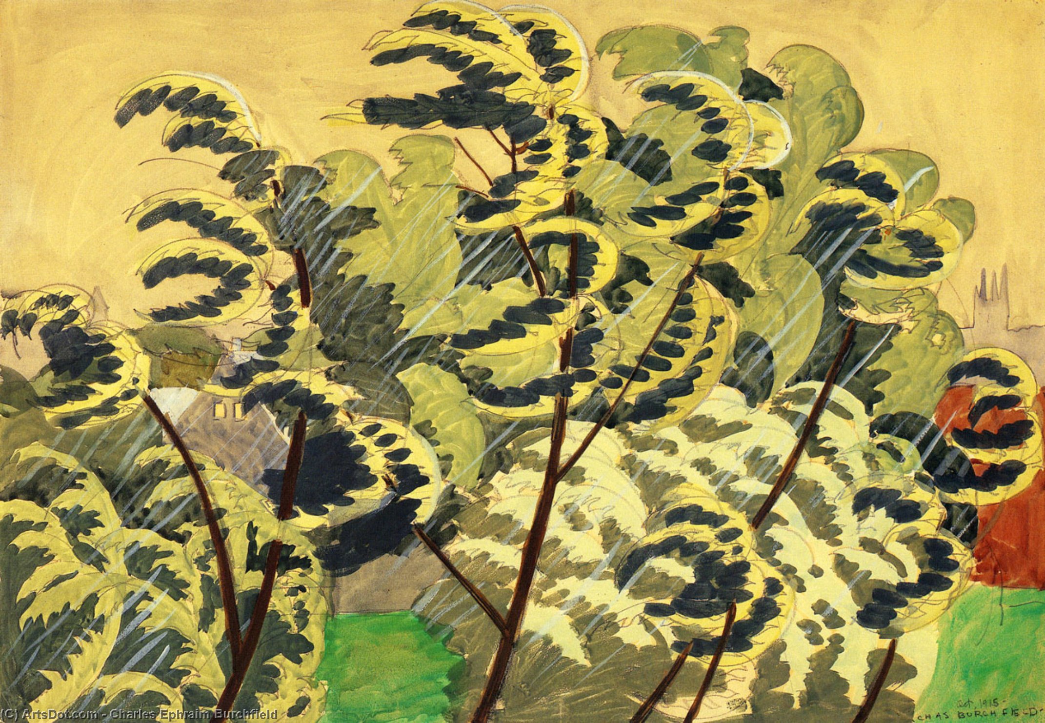 Wikioo.org - The Encyclopedia of Fine Arts - Painting, Artwork by Charles Ephraim Burchfield - Autumnal Wind And Rain