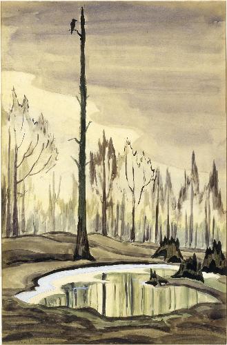 WikiOO.org - Encyclopedia of Fine Arts - Schilderen, Artwork Charles Ephraim Burchfield - Crow and Pool