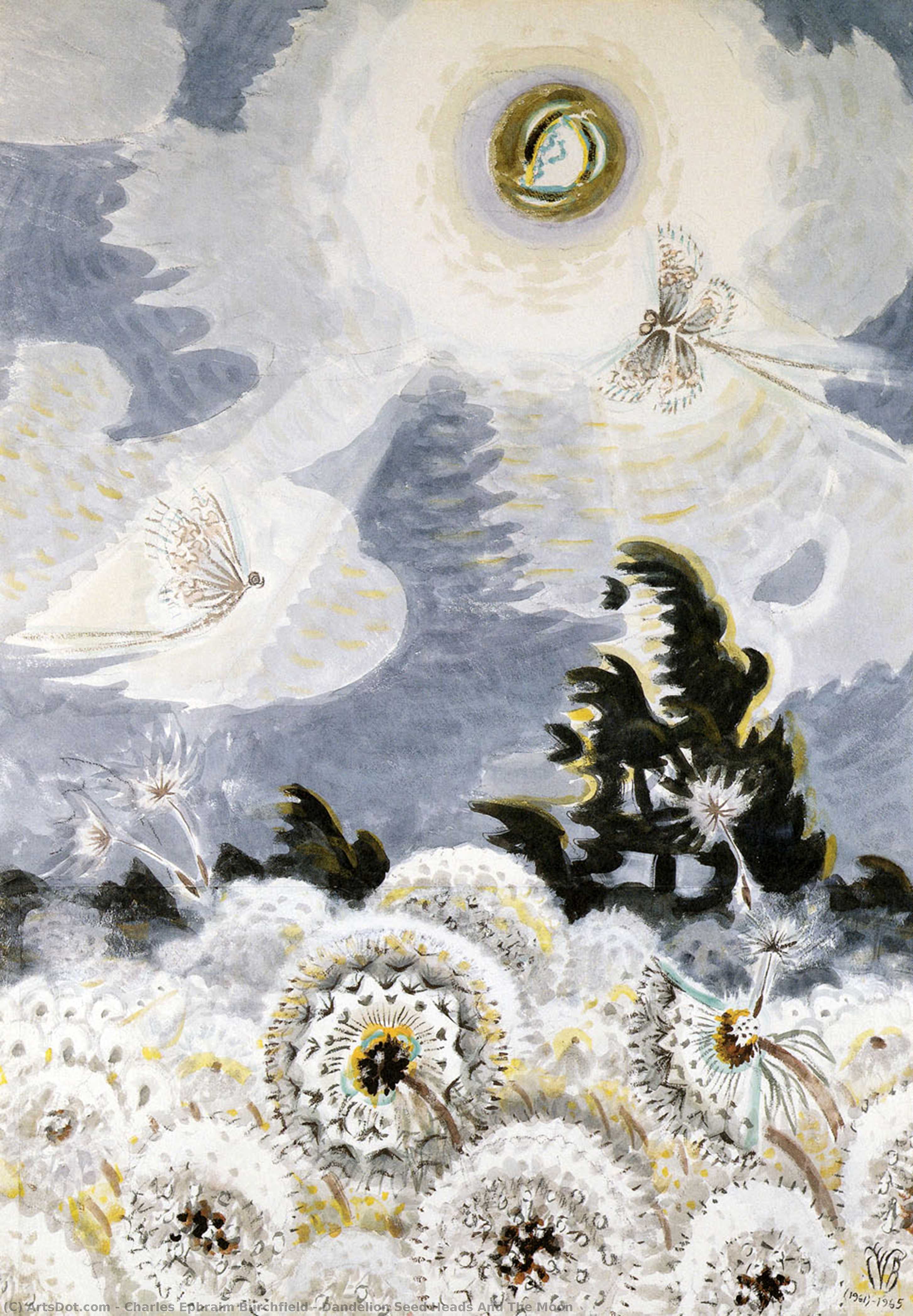 Wikioo.org - The Encyclopedia of Fine Arts - Painting, Artwork by Charles Ephraim Burchfield - Dandelion Seed Heads And The Moon