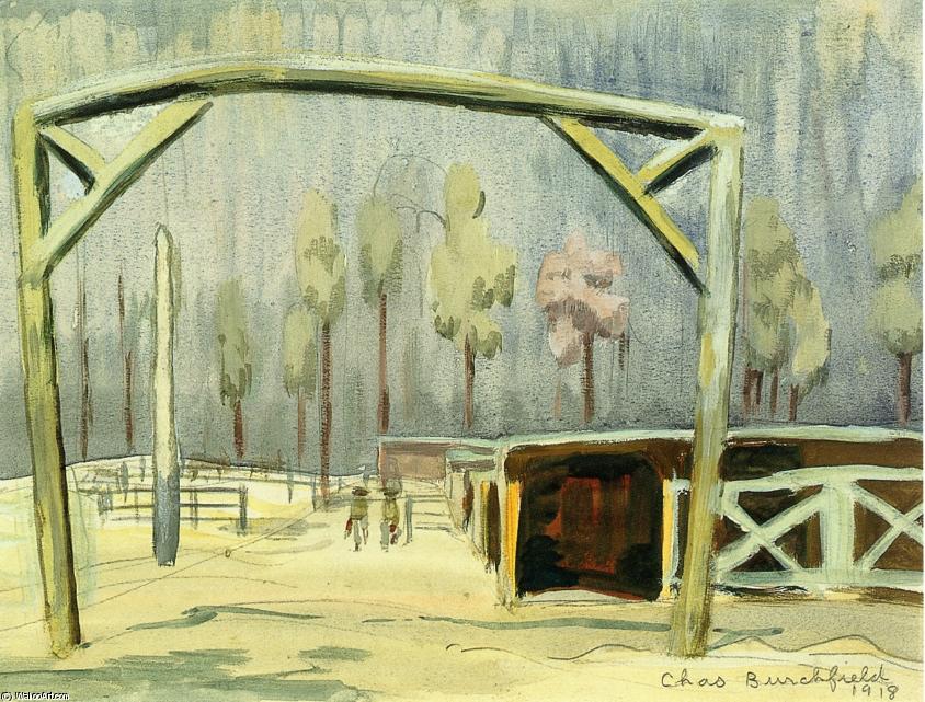Wikioo.org - The Encyclopedia of Fine Arts - Painting, Artwork by Charles Ephraim Burchfield - Entrance to Stables, Camp Jackson, South Carolina