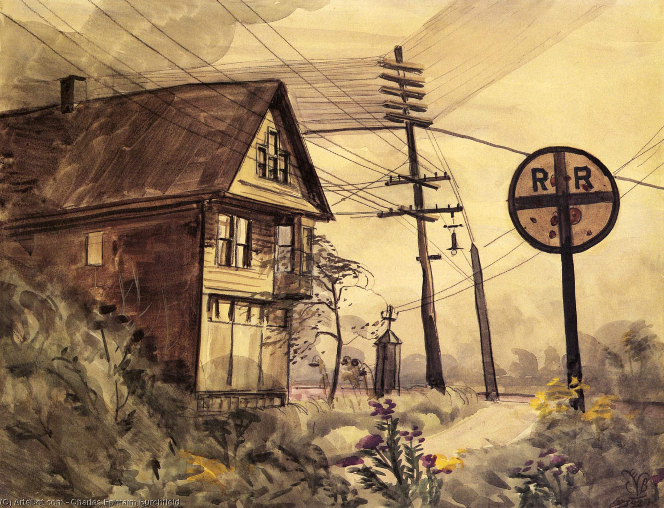 Wikioo.org - The Encyclopedia of Fine Arts - Painting, Artwork by Charles Ephraim Burchfield - House By A Railroad