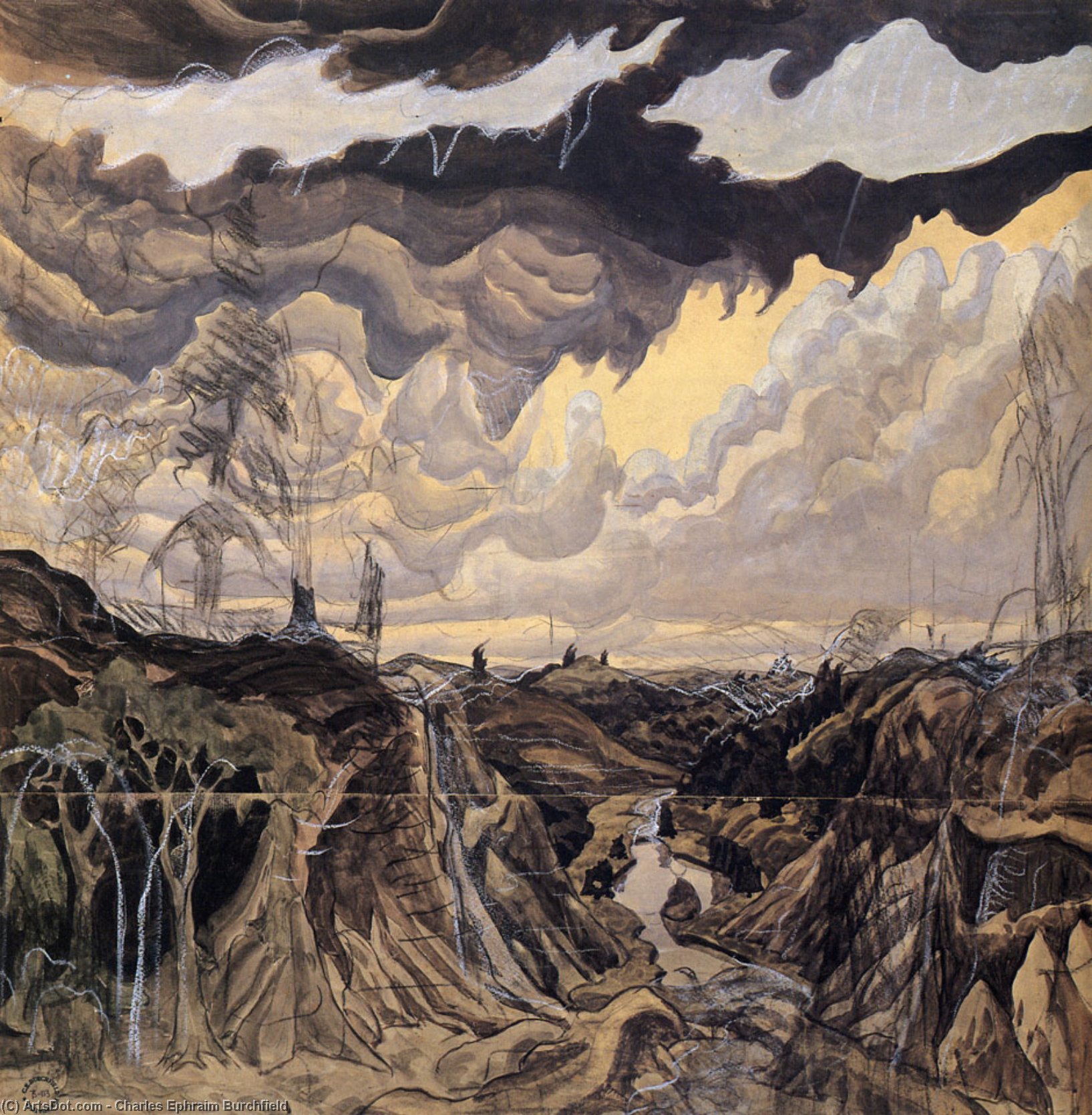 WikiOO.org - Encyclopedia of Fine Arts - Maleri, Artwork Charles Ephraim Burchfield - Jaws Of The World