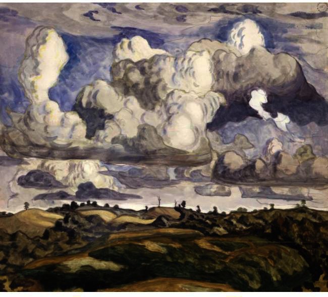 Wikioo.org - The Encyclopedia of Fine Arts - Painting, Artwork by Charles Ephraim Burchfield - Landscape With Hills And Clouds