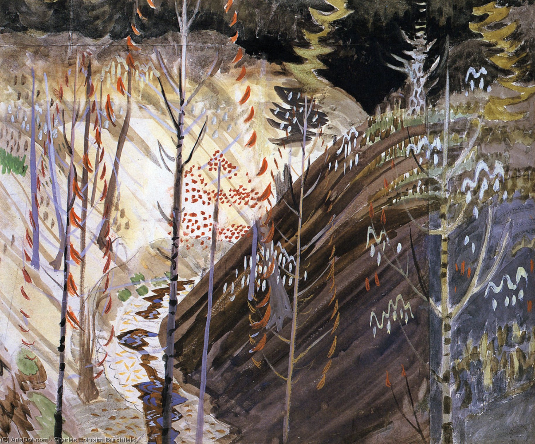 Wikioo.org - The Encyclopedia of Fine Arts - Painting, Artwork by Charles Ephraim Burchfield - Pine Hollow In Spring