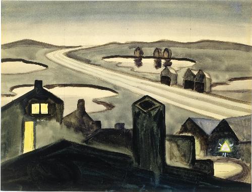Wikioo.org - The Encyclopedia of Fine Arts - Painting, Artwork by Charles Ephraim Burchfield - Railroad at Night